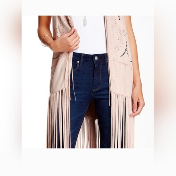 Jessica Simpson Jackets & Blazers - NWT Jessica Simpson baby  pink faux fringe WESTERN COWBOY vest. Size medium